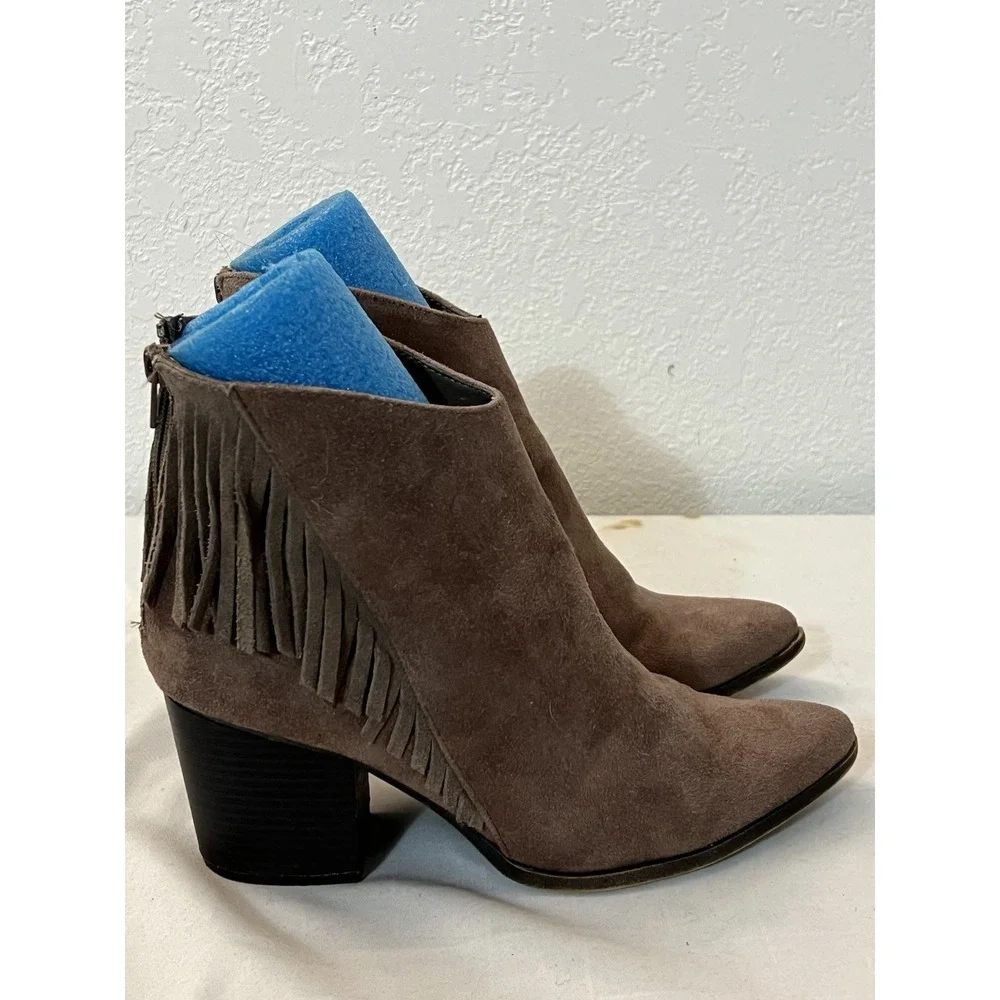 Boots Size 9.5 Tan Fringe Mossimo Suede Leather Ankle‎ Womens Boho Weatern 17730 - Picture 7 of 10